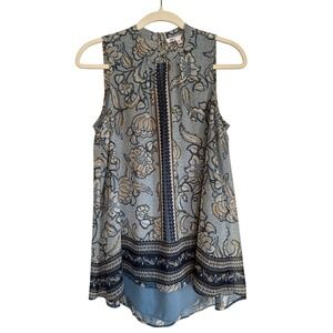 DR2 Women's Blue Floral Print Sleeveless Mock Neck Tunic Top XS